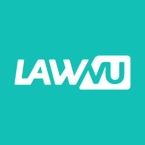LawVu logo in bold white text on a teal background, featuring a stylised “VU” inside a rounded rectangle.